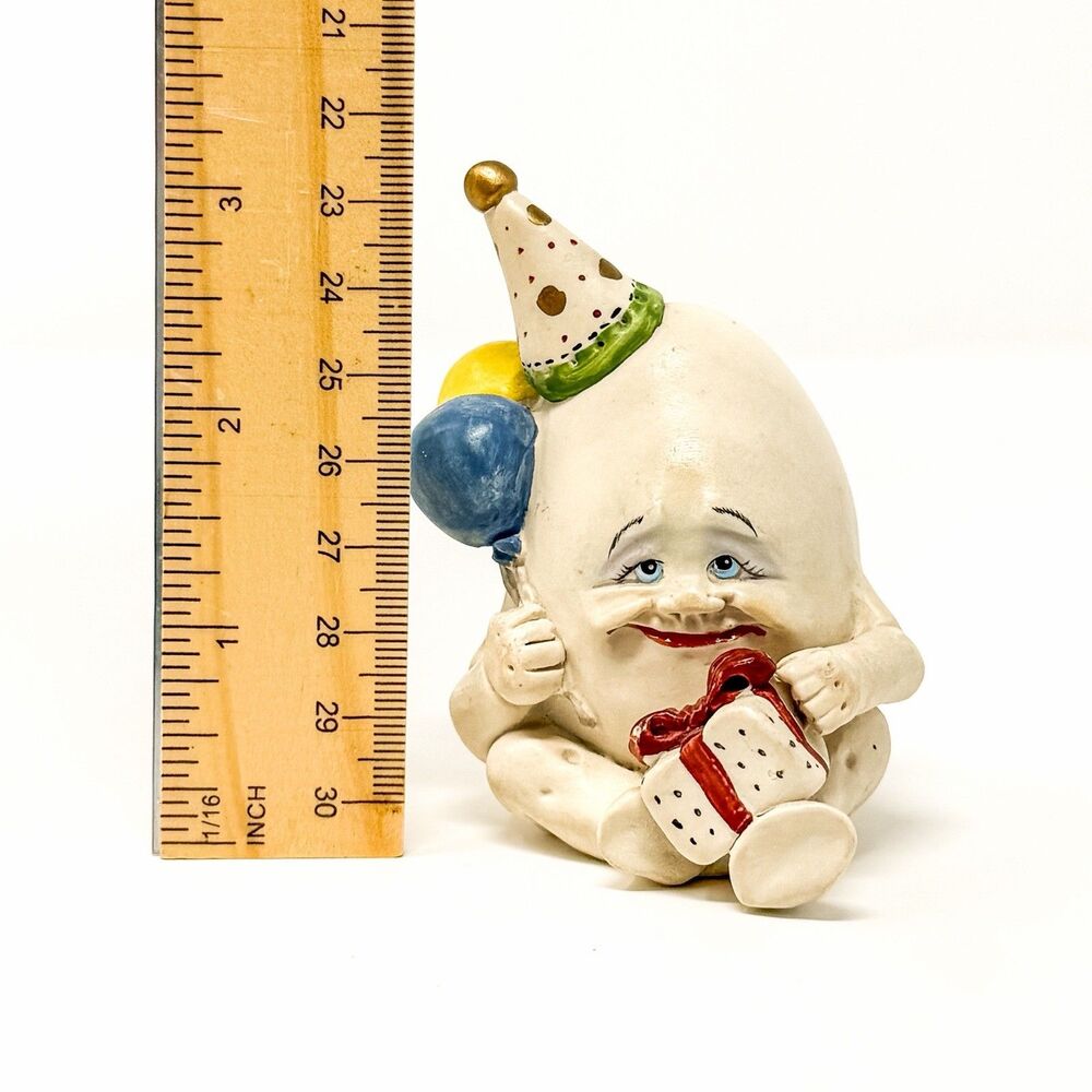 Vintage 1994 Allyson Nagel Birthday Egg Humpty Dumpty Figurine Balloons Gift - Picture 6 of 6